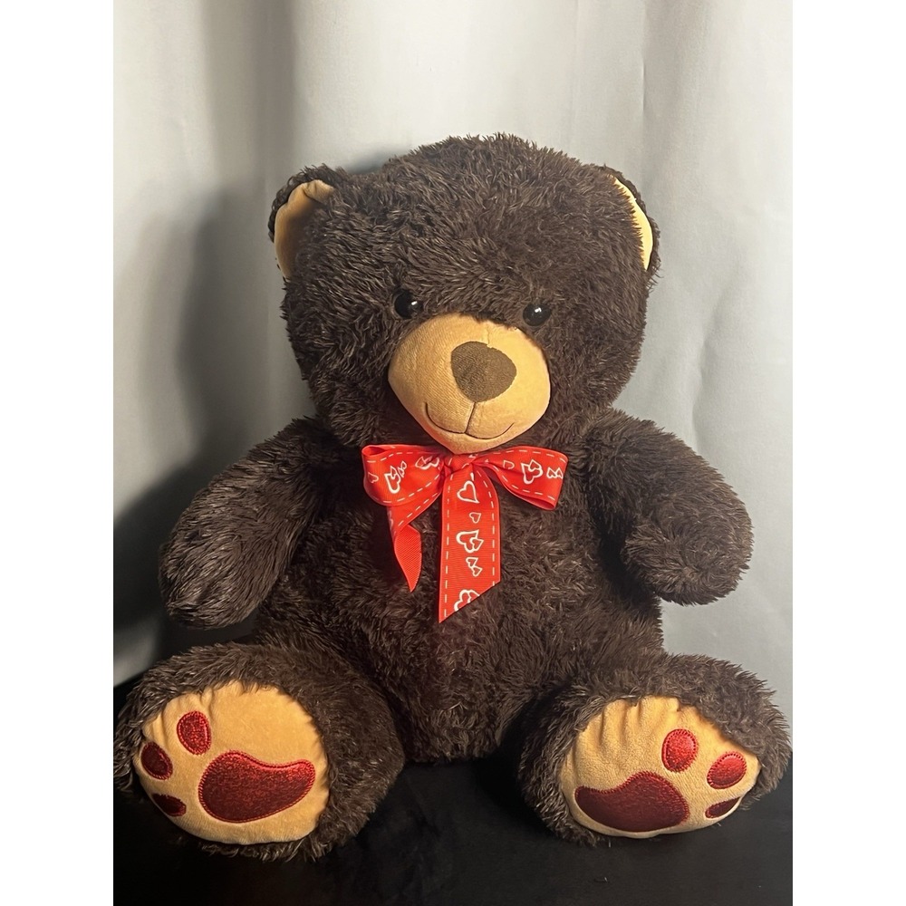 Hug & Luv Brown Teddy Bear Plush - Red Heart Bow - Soft & Cuddly